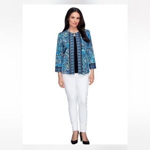 Joan Rivers Perfect Paisley knit open front jacket with 3/4 sleeves